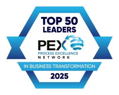 PEX Network Top 50 Leaders in Business Transformation 2025 badge